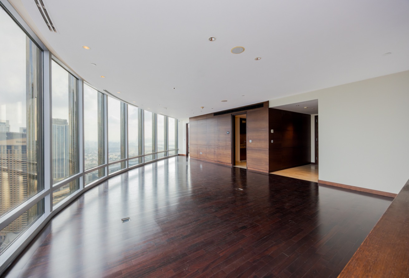 Expansive living room inside a Burj Khalifa residence
