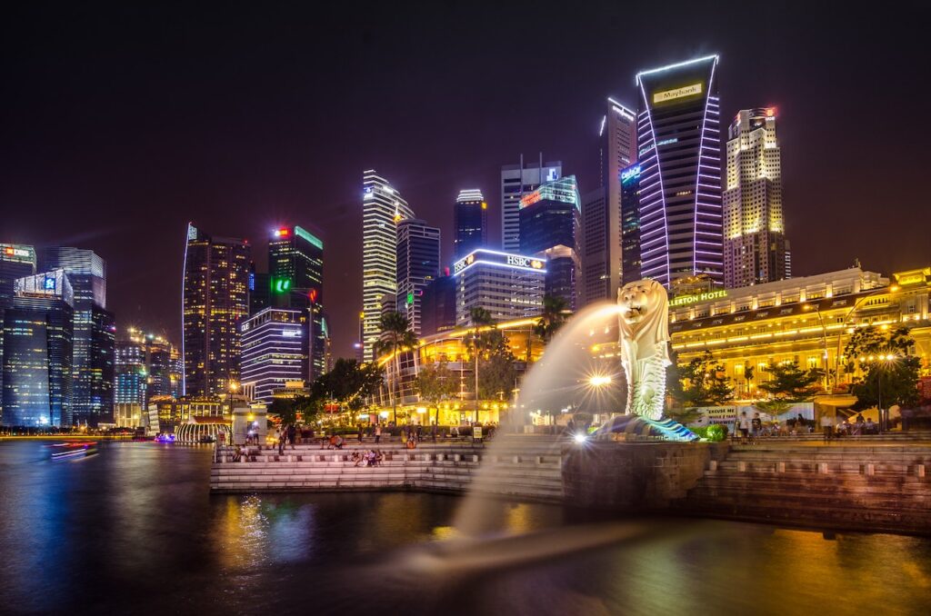 Image of the magnificent Singapore skyline featuring the iconic Merlion statue, representing Singapore's status as one of the safest low-tax countries highlighted by No Borders Founder.